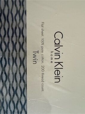 Calvin Klein Khaki Collection Twin Flat Sheet - Light Blue Wave Print